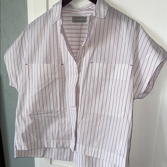 Everlane White and Red Striped Button Down Shirt - Picture 1 of 4
